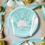 Coastal Seas & Greetings Christmas Beach Aqua Blue Paper Plates<br><div class="desc">Perfect for holiday coastal entertaining, these beachy Christmas paper plates have aqua blue glitter coral, white sand dollar and starfish, and the seasonal message “Seas & Greetings”, on a light aqua blue background. *If you would like this design on more products or need design help, please contact me through Zazzle...</div>
