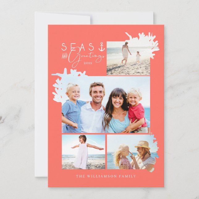 Coastal Seas & Greetings Coral Ocean Photo Frame Holiday Card (Front)