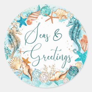 Coastal SEAS & GREETINGS Seahorse Shells Classic Round Sticker