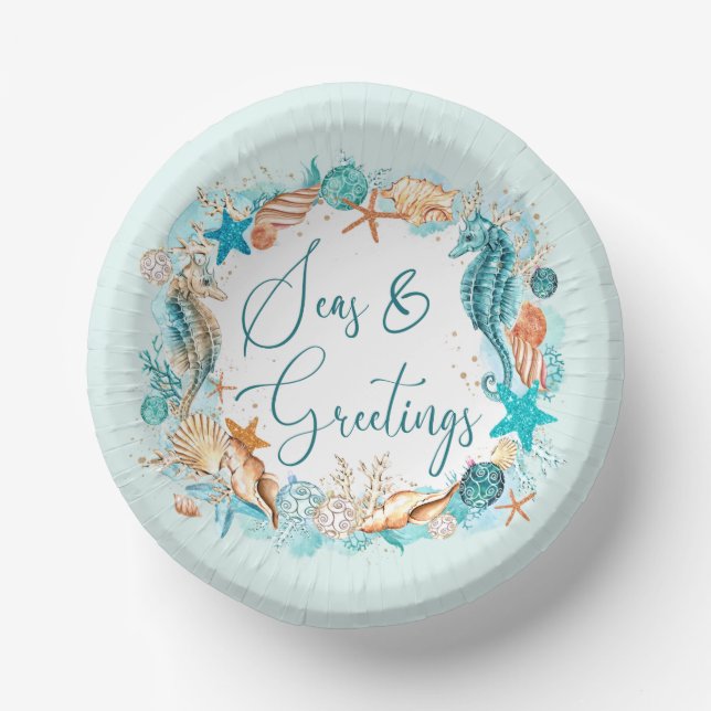 Coastal SEAS & GREETINGS Seahorse Shells Paper Bowls (Front)