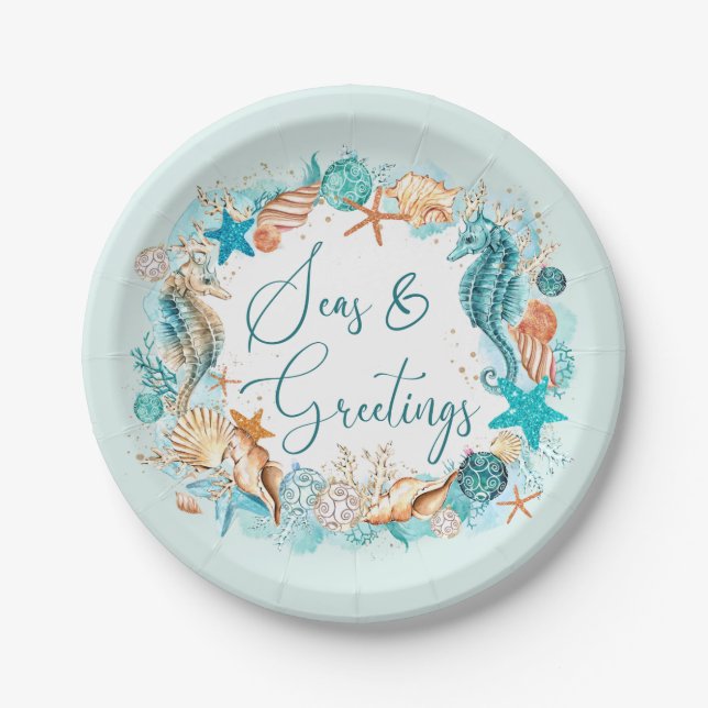 Coastal SEAS & GREETINGS Seahorse Shells Paper Plates (Front)