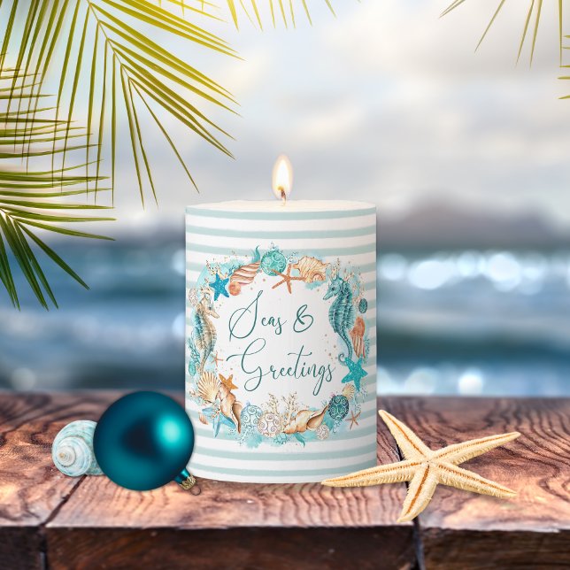 Coastal SEAS & GREETINGS Seahorse Shells Pillar Candle (Creator Uploaded)