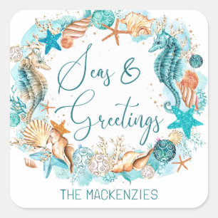 Coastal SEAS & GREETINGS Seahorse Shells Square Sticker