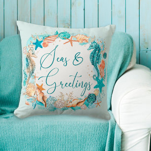 Coastal SEAS & GREETINGS Seahorse Shells Throw Pillow
