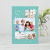 Coastal Seas & Greetings Teal Ocean Photo Frame Holiday Card (Standing Front)