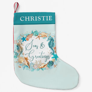 Coastal SEAS & GREETINGS Turquoise Personalized Small Christmas Stocking