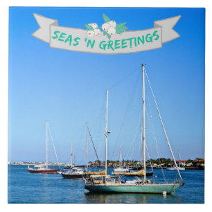 Coastal Seas n Greetings Sailboats on the Bay Ceramic Tile