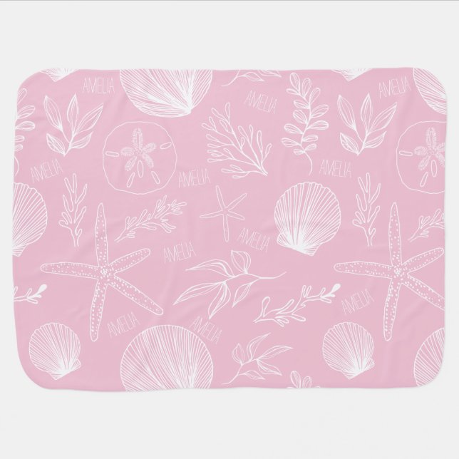 Coastal Seashell Baby Blanket with Name (Horizontal)