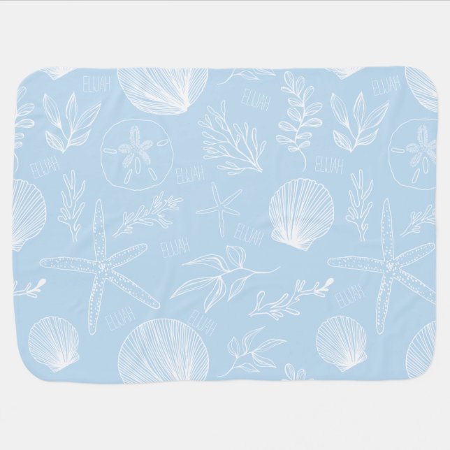 Coastal Seashell Baby Blanket with Name (Horizontal)