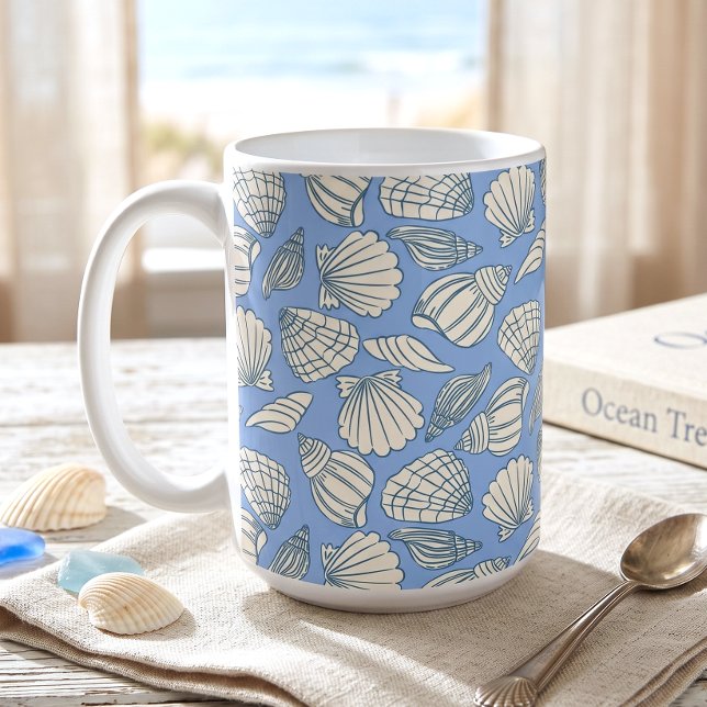 Coastal Seashell Beach Cottage Blue Coffee Mug (Creator Uploaded)