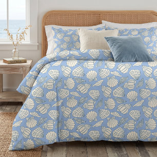 Coastal Seashell Beach Cottage Blue Duvet Cover