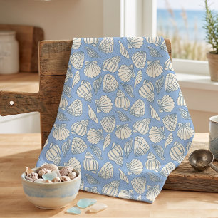 Coastal Seashell Beach Cottage Blue Kitchen Towel