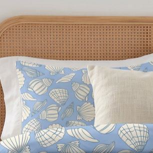 Coastal Seashell Beach Cottage Blue Pillow Case
