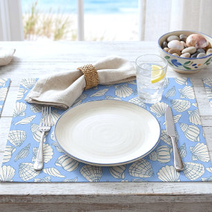 Coastal Seashell Beach Cottage Blue Placemat