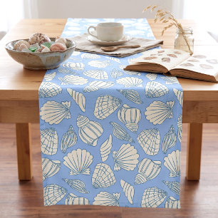 Coastal Seashell Beach Cottage Blue Short Table Runner