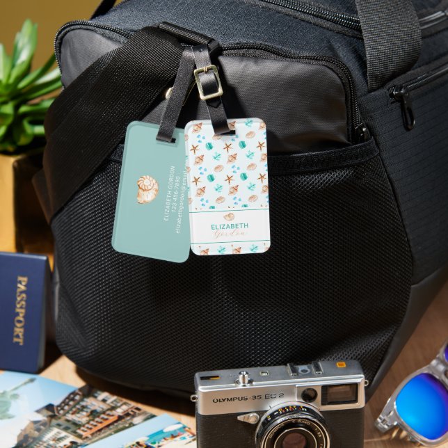 Coastal Seashell Beach Custom Elegant Travel Luggage Tag (Front & Back)