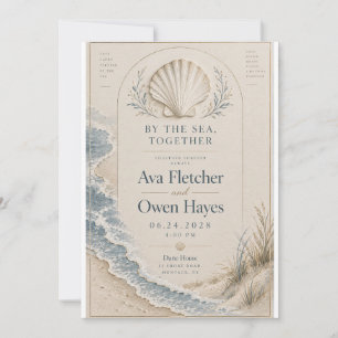 Coastal Seashell Beach Wedding Invitation