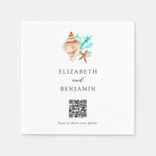 Coastal Seashell Beach Wedding QR Code Share Photo Napkins