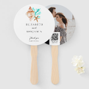 Coastal Seashell Beach Wedding Tropical QR Photo Hand Fan