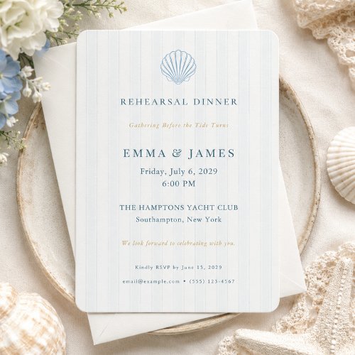 Coastal Seashell Blue Wedding Rehearsal Dinner Enclosure Card