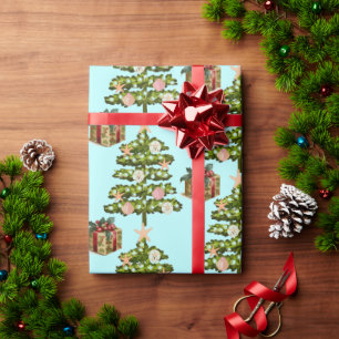 Coastal Seashell Christmas Trees Wrapping Paper