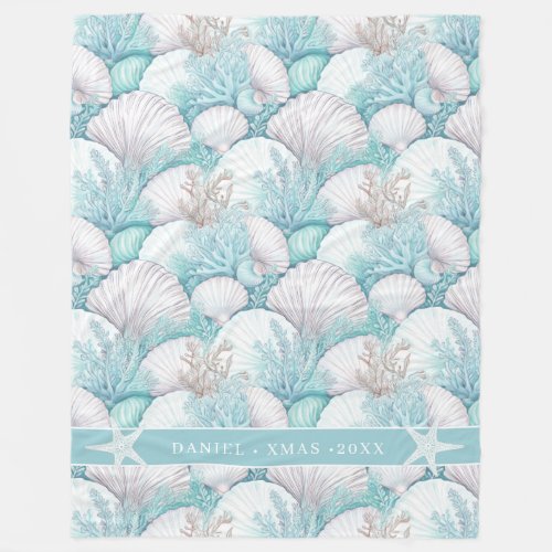 Coastal Seashell  Coral Pattern3 ID1009 Fleece Blanket