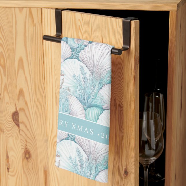 Coastal Seashell & Coral Pattern#3 ID1009 Kitchen Towel (Thirds Fold)