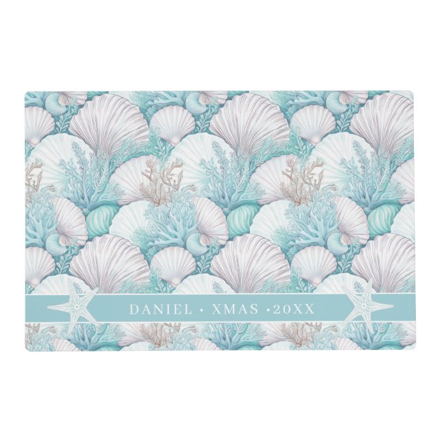 Coastal Seashell & Coral Pattern#3 ID1009 Placemat (Front)