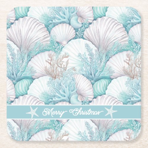 Coastal Seashell  Coral Pattern3 ID1009 Square Paper Coaster