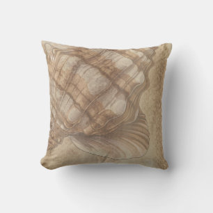 Coastal Seashell Design, Sand Color Beach Theme Throw Pillow