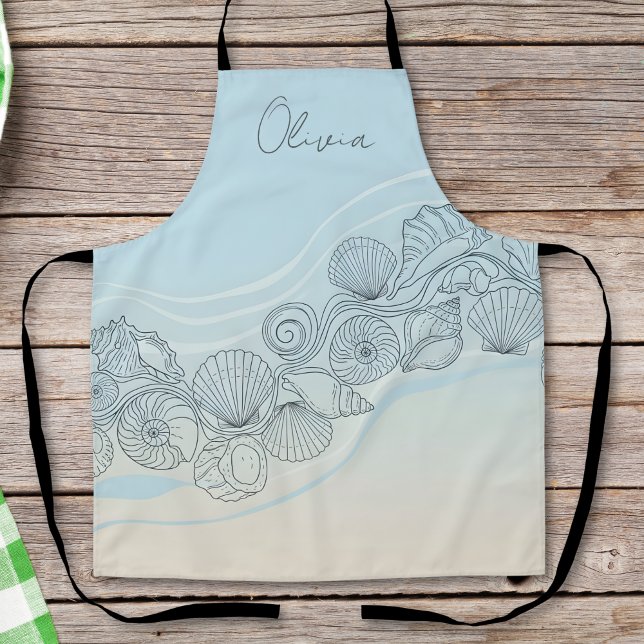 Coastal Seashell Line Art Apron (Creator Uploaded)