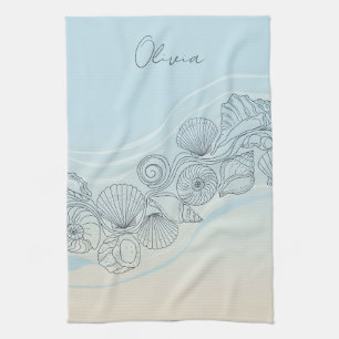Coastal Seashell Line Art Kitchen Towel