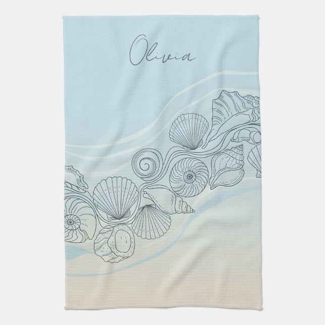 Coastal Seashell Line Art Kitchen Towel (Vertical)