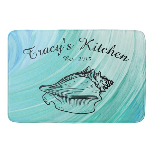 Coastal Seashell Monogram Kitchen Mat