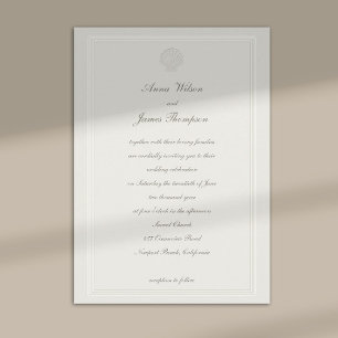 Coastal Seashell Nautical Ecru Formal Wedding Invitation