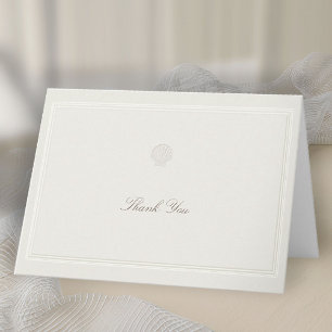 Coastal Seashell Nautical Formal Ecru Wedding Letterpress Thank You Card