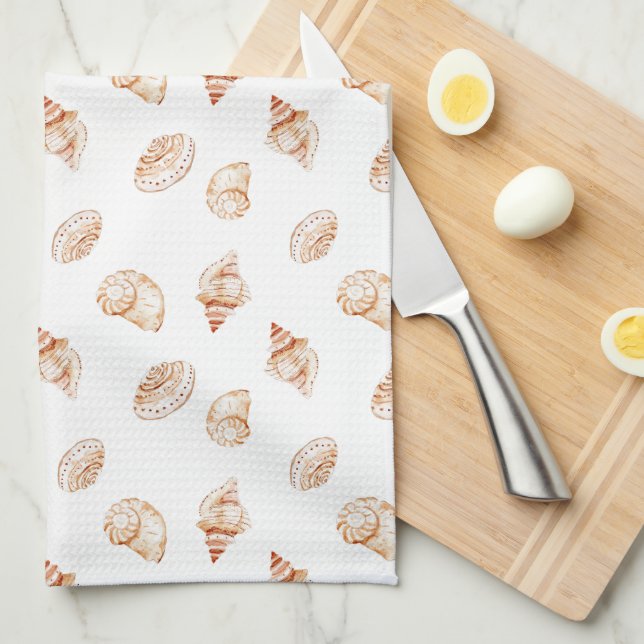 Coastal Seashell Oceanside Beach Nautical Kitchen Towel (Quarter Fold)