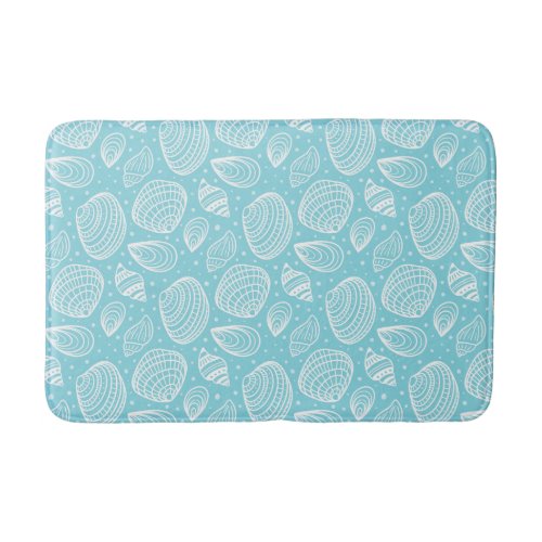 Coastal Seashell Pattern Blue Bath Mat