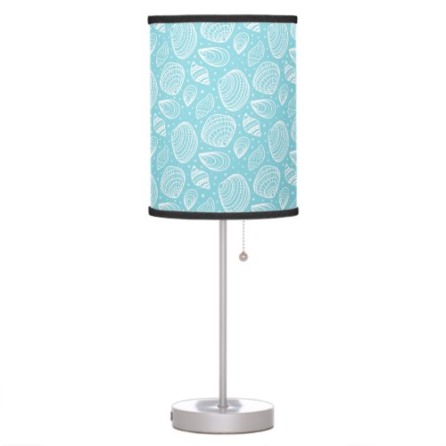 Coastal Seashell Pattern Blue Table Lamp