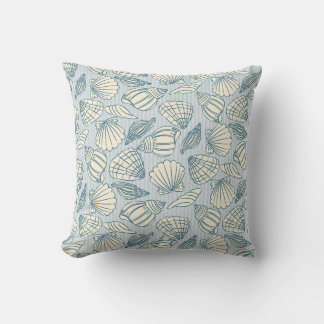 Coastal Seashell Pattern Throw Pillow (Blue & Sand