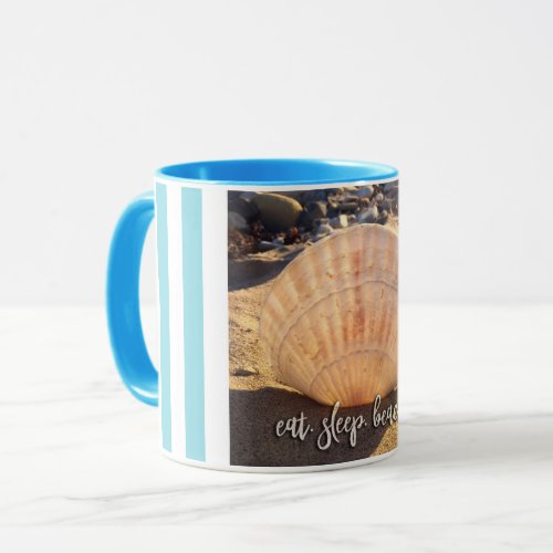 Coastal Seashell Photo Chic Eat Sleep Beach Script Mug
