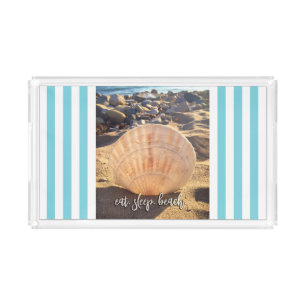 Coastal Seashell Photo Eat Sleep Beach Script Chic Acrylic Tray