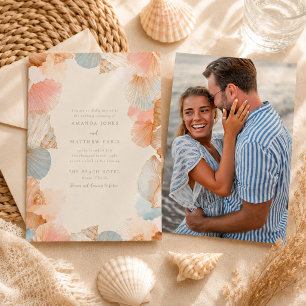 Coastal Seashell Photo Wedding Invitation