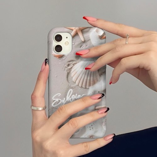 Coastal Seashell Sand Design | Customized Name iPhone 15 Pro Case