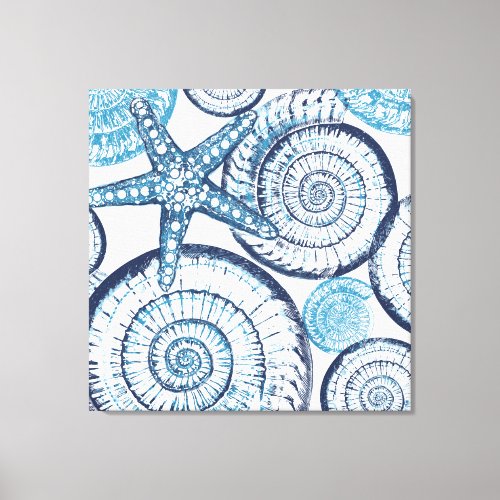Coastal Seashell Shell Blue White Abstract Canvas Print