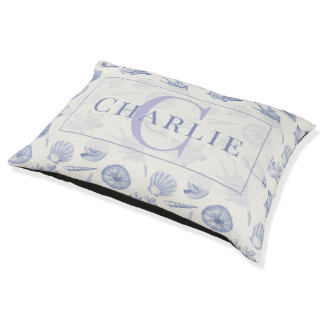 Coastal Seashell Sketch | Custom Monogram Dog Cat Pet Bed