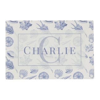 Coastal Seashell Sketch | Custom Monogram Dog Cat Placemat