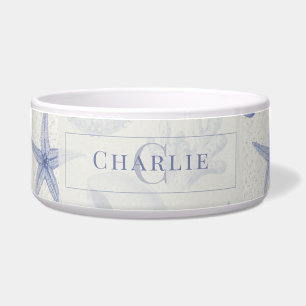 Coastal Seashell Sketch   Custom Monogram Dog Pet Bowl