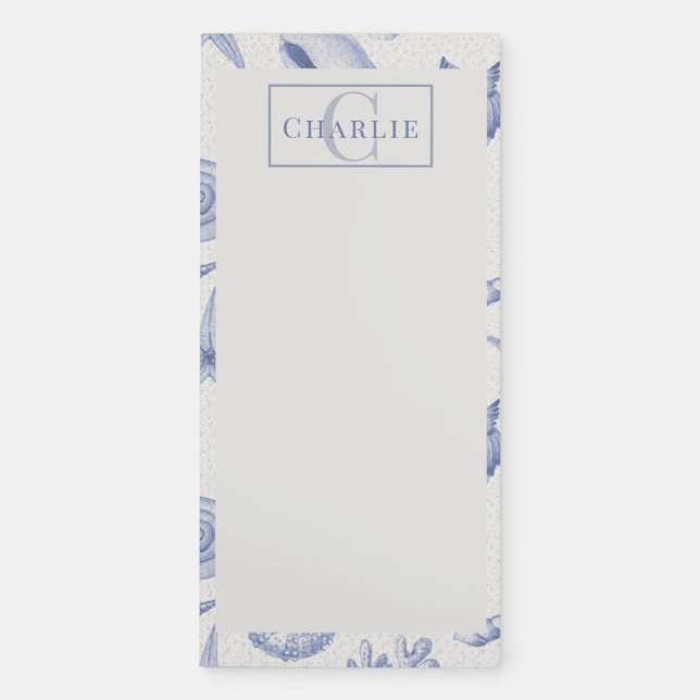 Coastal Seashell Sketch, Custom Monogram Dog Pet  Magnetic Notepad (Front)