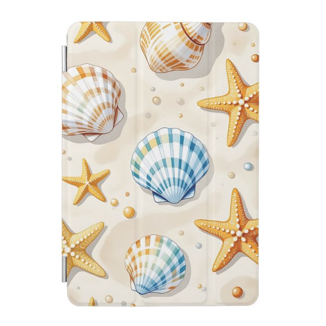 Coastal Seashell Starfish Beach Pattern iPad Mini Cover (Front)